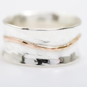 hammered silver ring with gold line
