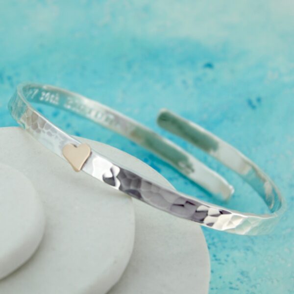 personalised silver crossover bangle with gold heart