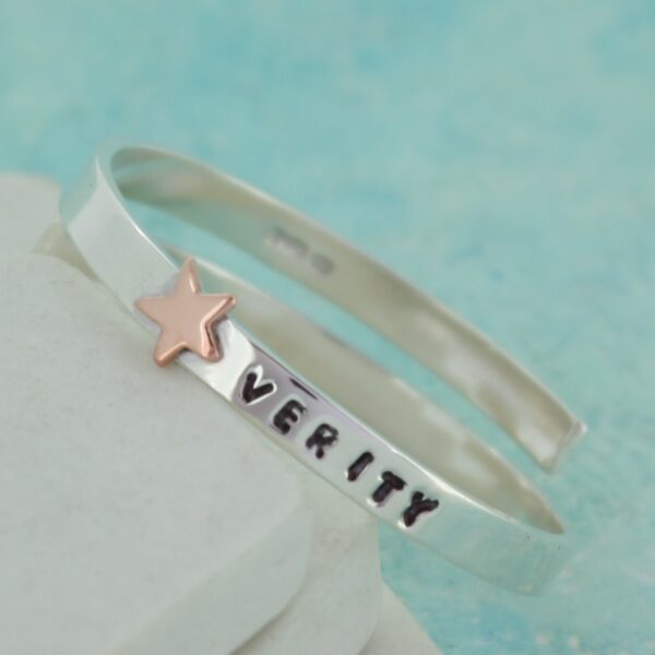 personalised baby bangle with gold star