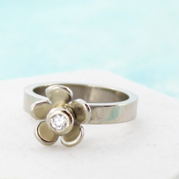 Personalised White Gold and Diamond Daisy Ring - Carole Allen Jewellery